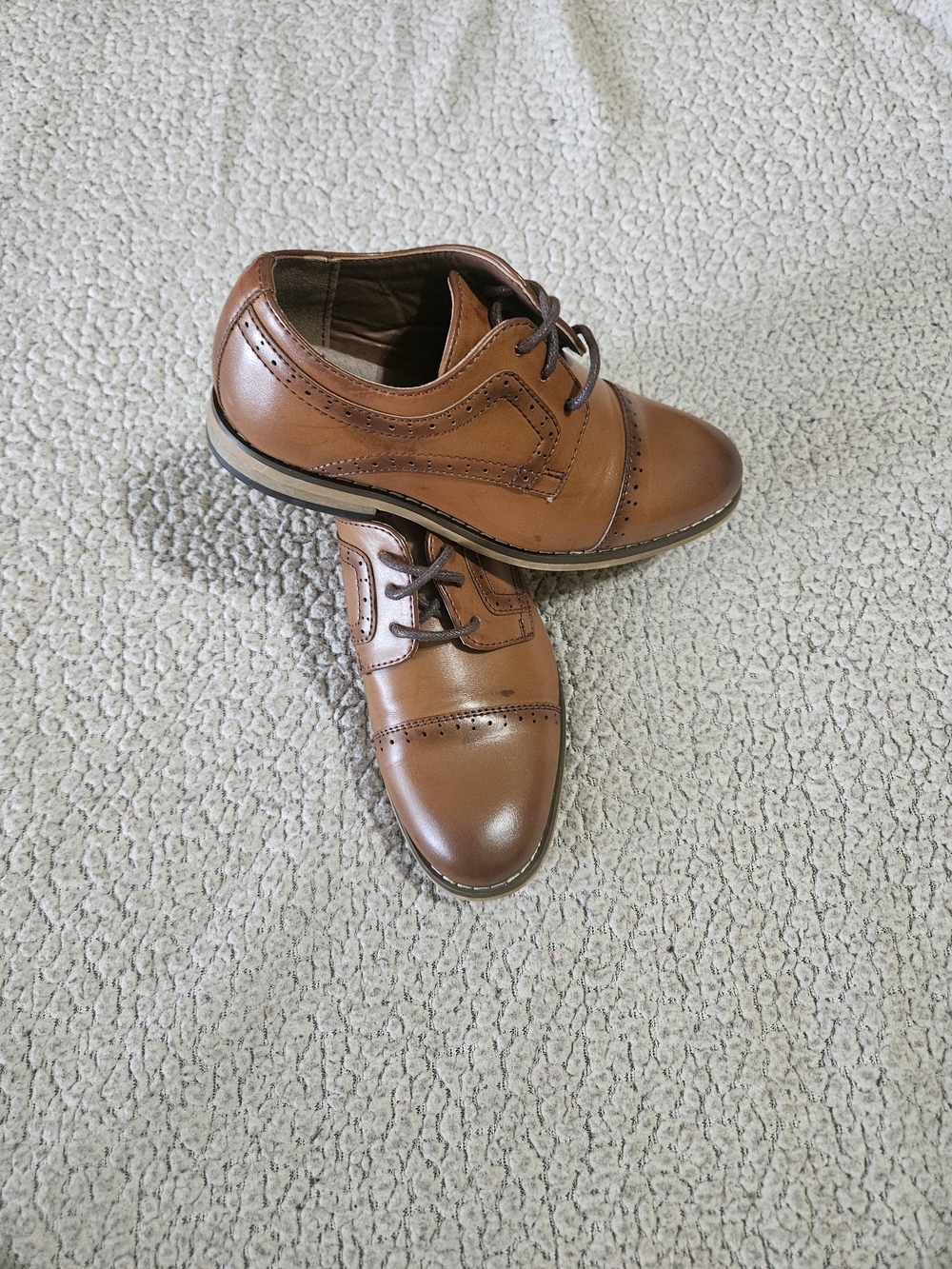 Stacy Adams Brown Leather Brogue Lace-Up Kids Dress Shoes